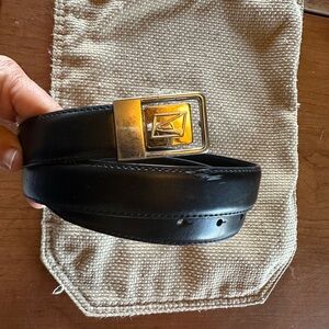 Black Leather Belt with Gold Buckle